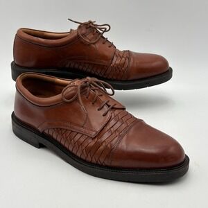 10 M JOHNSTON & MURPHY COGNAC‎ TAN WOVEN LACE-UP OXFORD DRESS SHOES